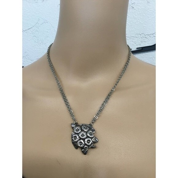 Silver Double Chain Turtle Necklace - Picture 1 of 2